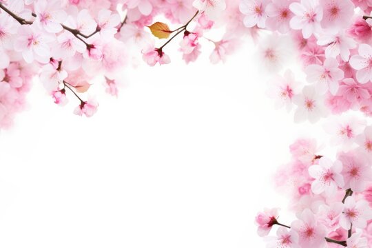 Pink cherry blossom flower petal on white background in Spring. Spring seasonal concept.