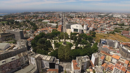 Aerial Photography of Boavista Avenue and Roundabout. Famous Place city of Porto, Portugal. Travel Destination