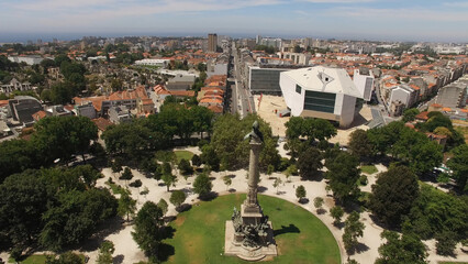 Aerial Photography of Boavista Avenue and Roundabout. Famous Place city of Porto, Portugal. Travel...