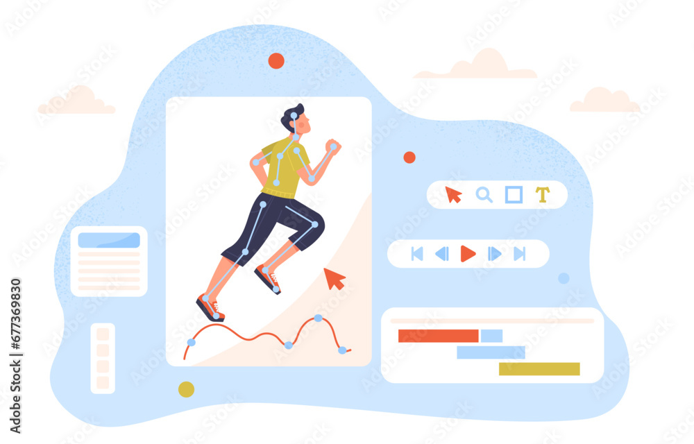 Poster character animation concept. man run at photo. video motion designing. freelancer and designer devel