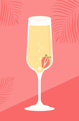 Alcoholic cocktail poster. Frozen and fresh liquid in glass. Tropical summer season beverage. Graphic element for website. Cartoon flat vector illustration isolated on red background