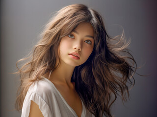 Naklejka premium パーマのヘアモデル（髪の質感特化）