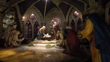Christmas nativity scene; Jesus Christ, Mary and Joseph