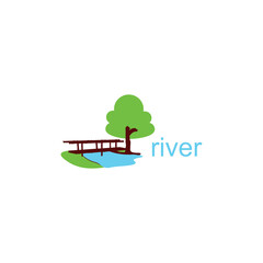 Landscape river tree logo design brand identity icon editable template vector royalty free images