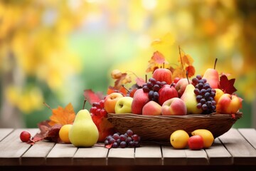 A collection of Autumn harvest fruit. Autumn seasonal concept.