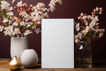 Foto op Canvas bouquet of white flowers and blank card © Lauras Imperfections