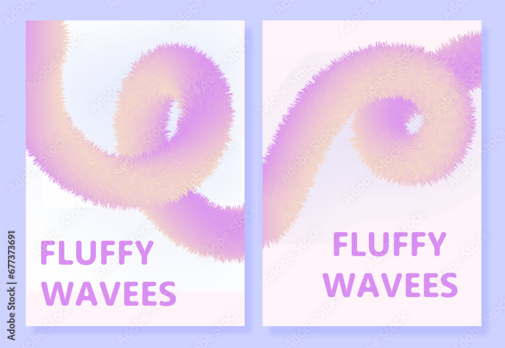 Poster fluffy waves posters set. curved lines with gradient. template for flyer and leaflet. abstract minim