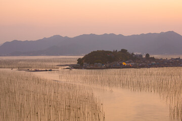 Shajiang Village, Shajiang Town, Xiapu County, Ningde City-Shajiang S Bay-Scenery of the fishing village beach facing the sky at sunset