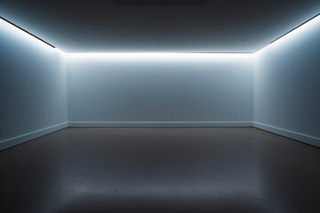A large empty room with some lighting and no windows