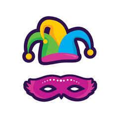 harlequin carnival hat set with mask