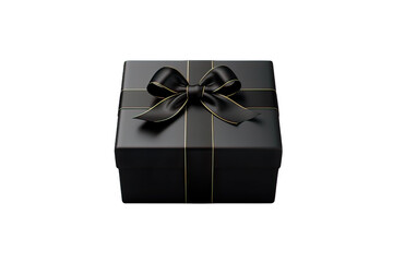 Black gift box tied with ribbon  isolated on a transparent background, PNG format.
