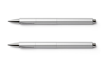 minimalist matte silver ballpoint pen in two positions isolated on white background