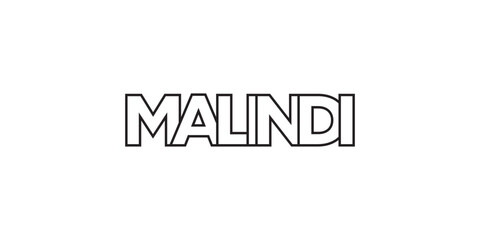 Malindi in the Kenya emblem. The design features a geometric style, vector illustration with bold typography in a modern font. The graphic slogan lettering.