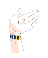 Obraz premium Simple doodle hands concept. Arm with bracelets. Poster or banner. Minimalistic creativity and art. Fashion and style. Cartoon flat vector illustration isolated on white background