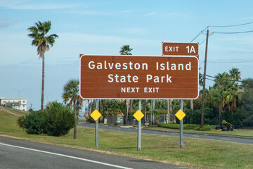 signage galveston island state park by entering the town by highway, Texas