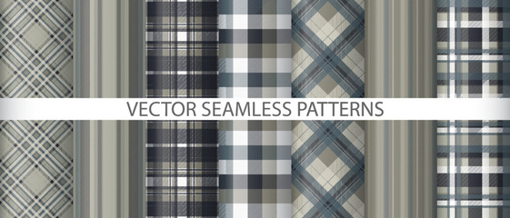 Set tartan textile fabric. Vector seamless plaid. Texture check pattern background.