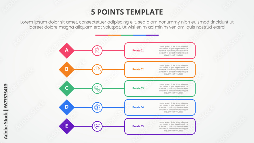 Aufkleber 5 points stage template infographic concept for slide presentation with diamond shape with outline b