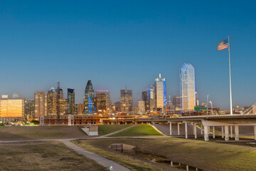 scenic skyline by night with modern skyscraper in Dallas, Texas, USA