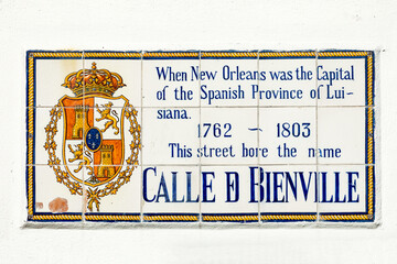 old street name Calle de Bienville on tiles in the French quarter in New Orleans, Louisiana