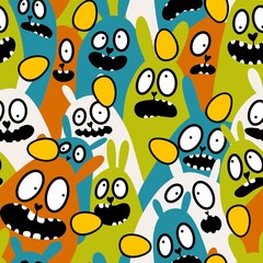 Obraz premium Easter animals seamless cartoon rabbits pattern for wrapping paper and fabrics and kids clothes print