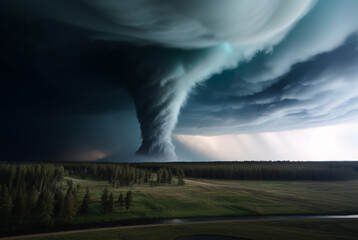 .A giant tornado threatening the area, in the style of environmental awareness