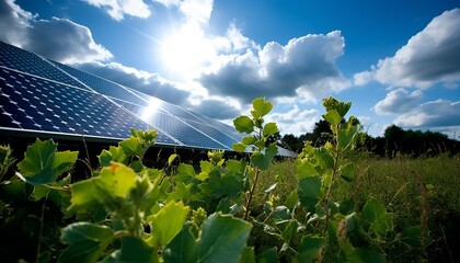 Sustainable integration of solar panels in farmland for energy generation and crop shading - obrazy, fototapety, plakaty