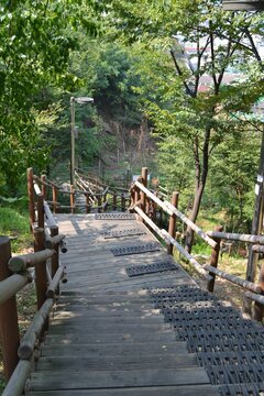 High-angle of stairs in Naksan park, Seoul, South Korea