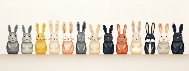 Playful bunny banner, featuring a row of colorful rabbits perfect for children's spaces or Easter celebrations.
