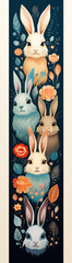 Bookmark with a serene rabbit family surrounded by a floral embrace. Perfect for peaceful reading moments and nature lovers.
