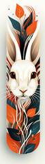 Artistic rabbit bookmark with vibrant orange and navy blue abstract design. A perfect companion for avid readers.
