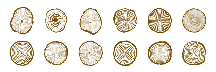 Wood Tree Rings Vector Set. Wood Tree Trunk Rings - obrazy, fototapety, plakaty