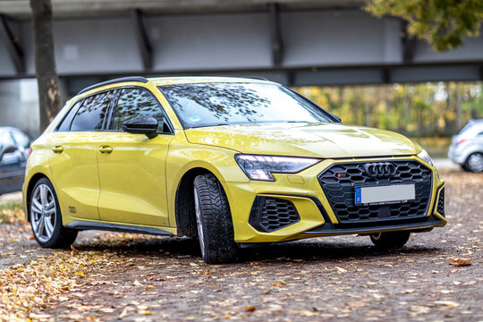 Regensburg, Bayern, Germany - November 5th 2023: An Audi S3 car on a parking lot in autumn