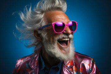 Happy Moves: Gray-Bearded Man Dances in Party Glasses