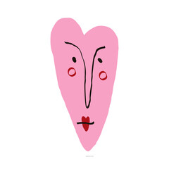 pink heart with strange face  isolated on white