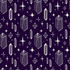 magical crystals and mystical gems seamless pattern.