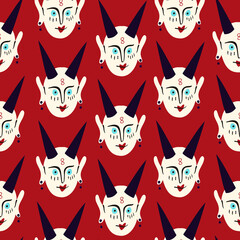 Pattern of Funky demon head with a creepy ugly face.
