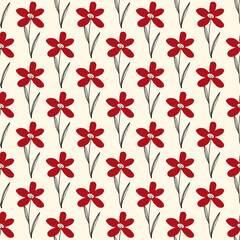 Cute bizarre red flowers seamless pattern in doodle style