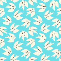 Fototapeta premium dove seamless pattern. The dove bird is a symbol of peace. vector drawing in doodle style