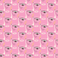 Freaky Abstract sad face seamless pattern. Valentine's Day Funky Bizarre face background .