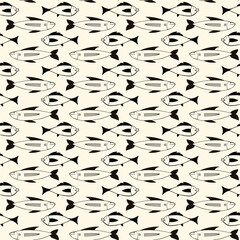 Pattern of Freaky quirky fishes in modern doodle style.