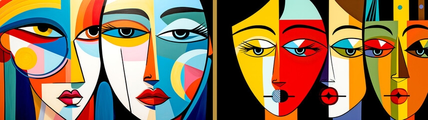 COLORFUL ARTISTIC GRAFFITI OF WOMEN IN CUBIST AND POP ART STYLE. legal AI	