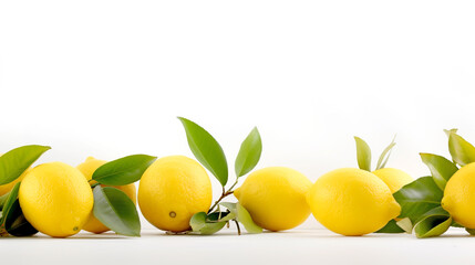 FRESH LEMONS ON WHITE BACKGROUND, FLAT TOP VIEW WITH EMPTY SPACE FOR INSERT. legal AI