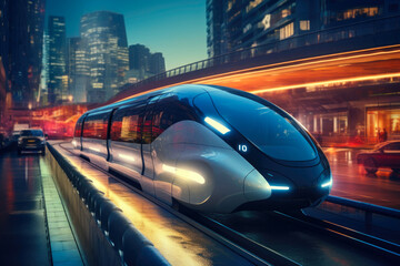 Fototapeta premium Sonic Speed in the Urban Hub: Self-Driving Capsule