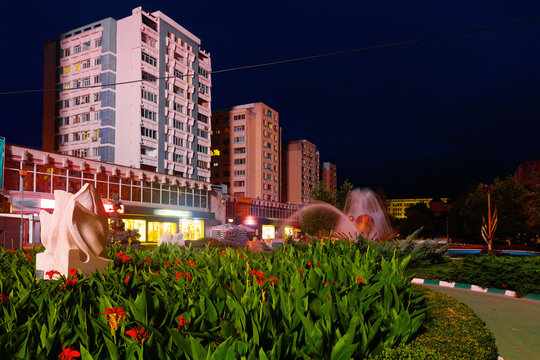 Image of night center city in Pitesti of Romania.