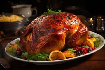 Festive Thanksgiving Roast on Rustic Table