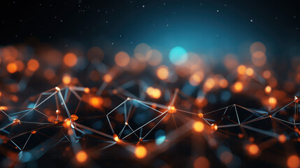 Futuristic background of glowing orange nodes connected together
