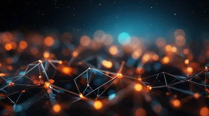 Fotobehang Futuristic background of glowing orange nodes connected together  © Francescozano