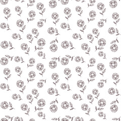 leaves silhouettes seamless pattern. Plant motif with branch silhouettes, decorative brush twigs.  line art