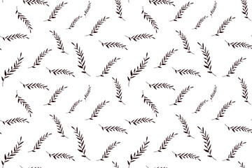 leaves silhouettes seamless pattern. Plant motif with branch silhouettes, decorative brush twigs.  line art