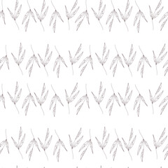 leaves silhouettes seamless pattern. Plant motif with branch silhouettes, decorative brush twigs.  line art